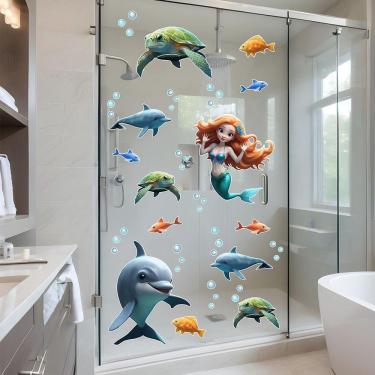 Imagem de Adesivo Box De Banheiro Infantil Sereia Golfinhos Tartarugas