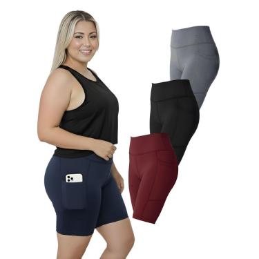 Imagem de Kit 3 Bermudas Fitness Bolso Lateral Cores Sortidas Plus Size-Feminino