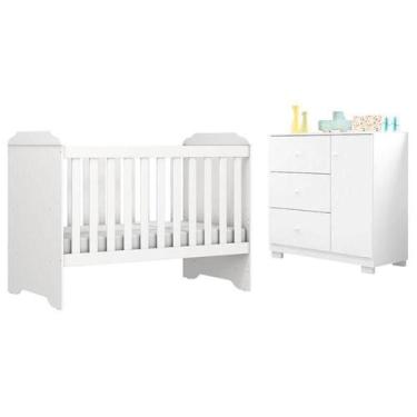 Imagem de Berço Americano Mini Cama Mel Cômoda Infantil Duda Branco Brilho - Pho