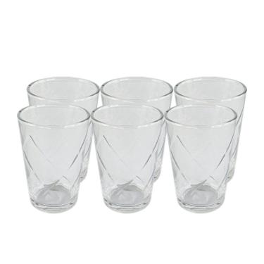 Imagem de Conjunto 6 Copos Vidro Transparente Sofisticados Resistentes Jantares Festas Restaurante Suco água Capacidade 200 Ml