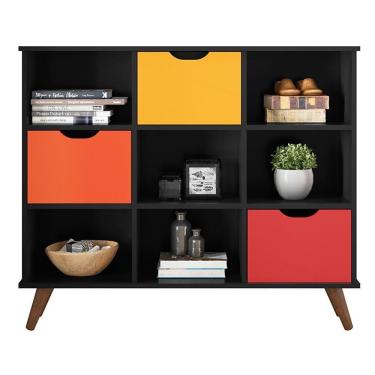 Imagem de Nicho Organizador Multifuncional 6 Nichos 3 Gavetas Pés Retrô Cube Q01 Preto/colorido - Mpozenato