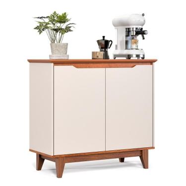 Imagem de Aparador Buffet Flow 2 Portas Com Pés De Madeira Maciça Off White/Freijo