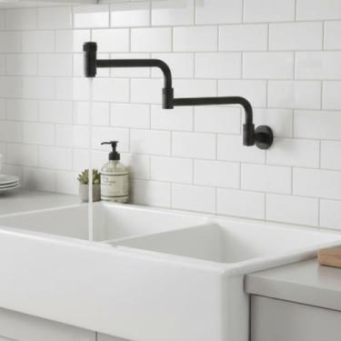 Imagem de Torneira Parede Articulável Preta 45cm Preto Banheiro Cozinha Pia Fogã