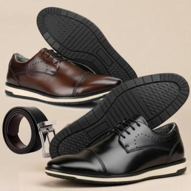 Imagem de Sapato Social Kit Masculino Preto Oxford Café Conforto Com Cinto Dupla