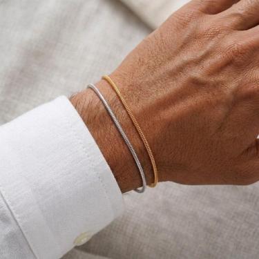 Imagem de Kit 2 Pulseiras Masculina Feminina Fina Grumet Flat Aço Inox - PENDULA