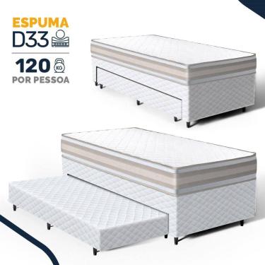 Imagem de Cama Box com Colchão de Espuma D33 Double Face Territory Hellen + Auxiliar de Espuma Unique Solteiro 88cm
