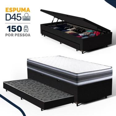 Imagem de Cama Box Baú com Colchão de Espuma D45 Double Face Territory Hellen + Auxiliar Solteiro 88cm