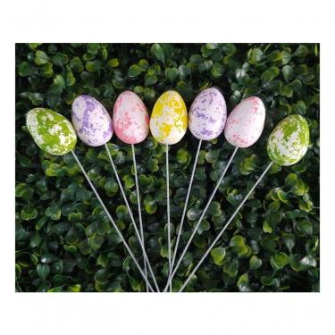 Imagem de Enfeite Decorativo de Páscoa Ovo com Haste para Arranjos e Centros de Mesa 36 Unidades em Isopor com Brilho Vermelho