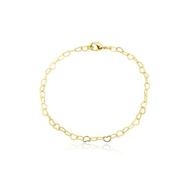 Imagem de Tornozeleira Atraktiva Jóias Delicada Elos Corações Banhada a Ouro 18K 24CM + 5CM Exten...