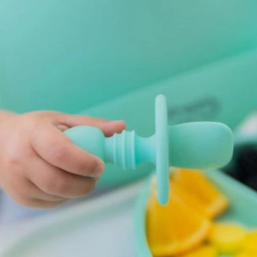 Imagem de Freso Baby Kit Colher E Garfo De Treinamento Com Limitador Alimentação Bebê Silicone Blw Verde