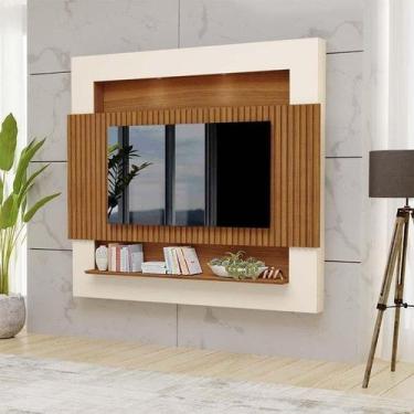 Imagem de Painel Suspenso Ripado Tv Até 75 Polegadas 217cm Freijó Off White Milã