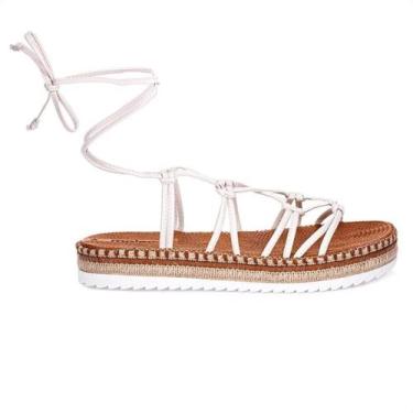 Imagem de Sandália Moleca Papete Flatform Amarração Feminina, Branco off, 35