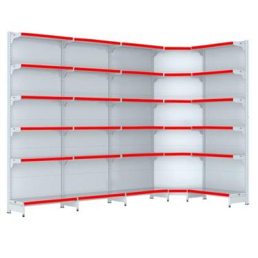 Imagem de Gondola Parede 202 Fit Farmacia Ate 4 M Bco 1 Canto Pe Vermelho - Amap