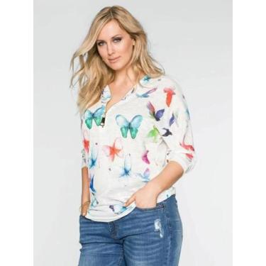 Imagem de Blusa Feminina Decote V Fechamento Ziper Manga 7/8 Em Flamê - Bonprix,