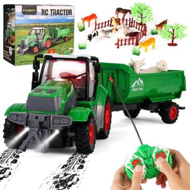 Imagem de Trator de controle remoto FIIOEOY com reboque/animais de fazenda