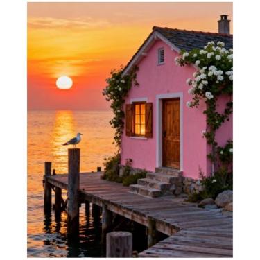 Imagem de Kit de Pintura por Números Casa à Beira-Mar DIY 50x40 cm - Marca Própr