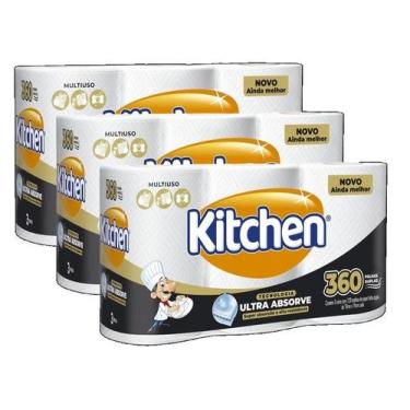 Imagem de Kit 3 papel toalha kitchen folha dupla pacote 3 rolos com 120 folhas