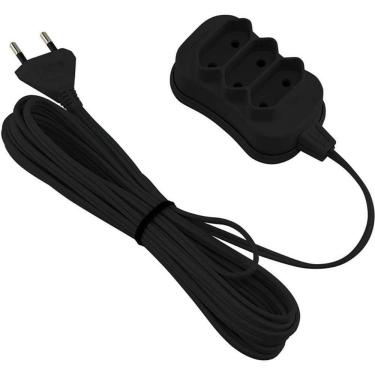 Imagem de Extensão Elétrica Bipolar 5m 3 Entradas Bivolt 10A Cabo 2x0,75mm Preta Forceline