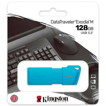 Imagem de Pendrive Exodia m 128GB USB 3.2 200MB-s Tampa Giratória Azul Kingston