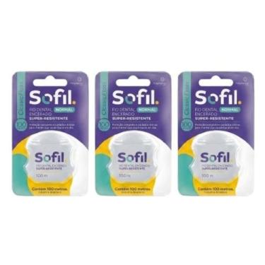 Imagem de Fio Dental Super Resistente Encerado Menta Sofil 100m Kit com 3