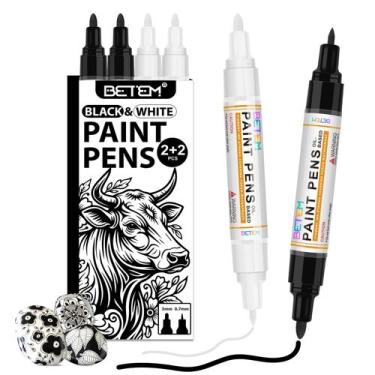 Imagem de Caneta Marcadora Betem Ponta Dupla à Base de Óleo Preto e Branco Kit c