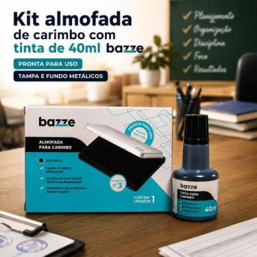 Imagem de Kit Almofada Para Carimbo Nº3 Com Tinta 40ml Preta Bazze