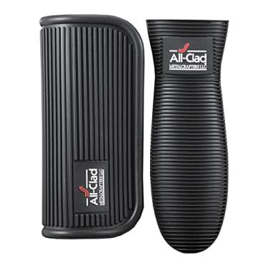 Imagem de All-Clad Conjunto de aderência de silicone: 100% silicone flexível e resistente ao calor - perfeito para ferro fundido, aço ou vidro, (2 peças), preto/cinza