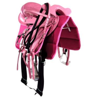 Imagem de Sela Australiana De Cabeça Rosa Inox Luxo 16 Polegadas + Acessórios