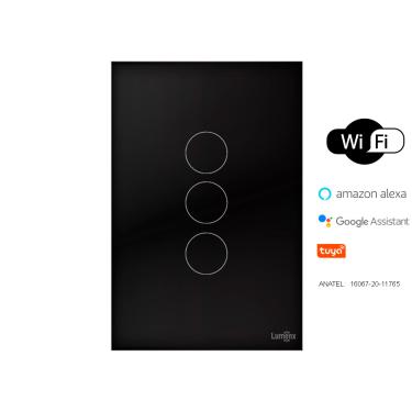 Imagem de Interruptor De Luz Touch Wi-Fi Tok Glass 3 Botões Preto Lumenx