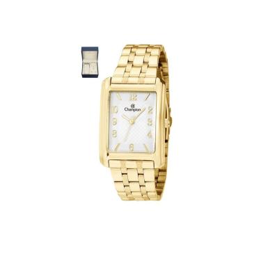 Imagem de Relogio Champion Feminino Dourado Quadrado Cn20373w + Kit Colar E Brinco