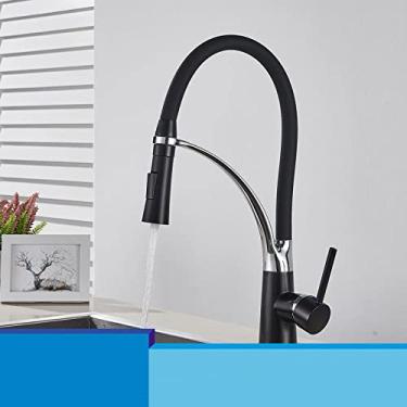 Imagem de Chrome/níquel/preto/ouro borracha torneira misturador torneira 360 graus rotação pull down fluxo pulverizador torneiras de cozinha, preto cromo,China