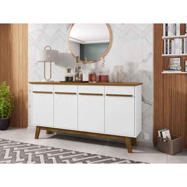 Imagem de Aparador Buffet Opala em Madeira Branco Cinamomo 4 Portas Móveis Bechara