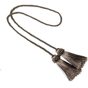 Imagem de peça Cortina de borla Tieback Room Acessórios Suporte de cortina Fivela Corda Artesanal Weave Tassel Franja Bandagem Decoração de casa, Linho, 1 peça
