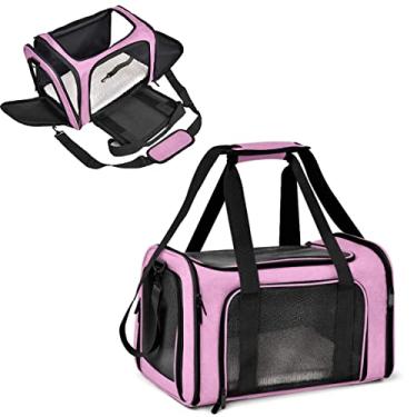 Imagem de Bolsa Transporte Pet para Avião Cabine Viagem Ventilação Cães e Gatos Reforçada até 14kg Tela Arejada Alça e Tapete Removível - Duke & Dixie (Rosa)