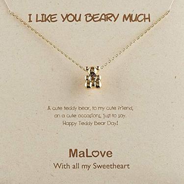Imagem de MaLove Adorável simples diário minúsculo delicado delicado urso de pelúcia colar com pingente inspirador, feito à mão, banhado a ouro, joia presente para mulheres