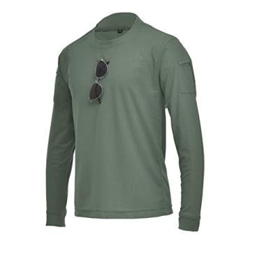 Imagem de Bestgift Camiseta masculina solta plus size tático manga longa stretch camiseta corpo militar gola redonda, Green, M
