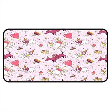 Imagem de Vijiuko Tapetes de cozinha desenho animado cão rosa padrão de aniversário tapetes e tapetes de área de cozinha antiderrapante tapete de cozinha lavável para chão de cozinha escritório em casa pia lavanderia interior exterior 101,6 x 50,8 cm