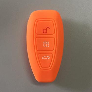 Imagem de YJADHU Capa de silicone para chave de carro de substituição de 3 botões protetor de chave, apto para Ford Mondeo Focus Fiesta Kuga C-Max S-Max MK3, laranja a