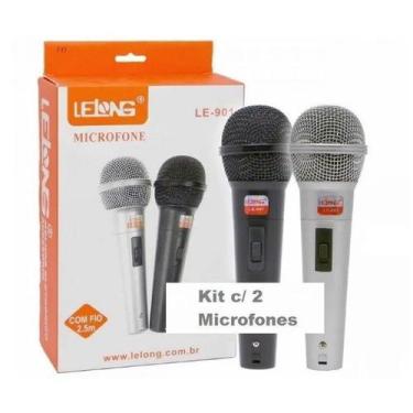 Imagem de Microfone Com Fio Profissional Completo P/ Caixa Som Karaokê Duplo Pro