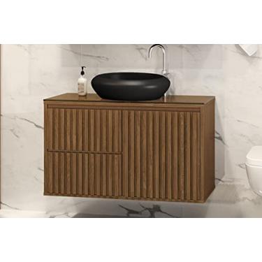 Imagem de Gabinete Banheiro Ripado 80cm com Cuba Preta Suspenso