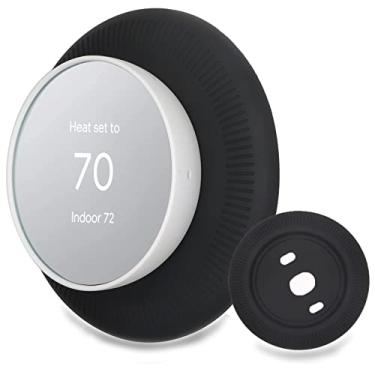 Imagem de Miimall Compatível com o kit de acabamento de termostato Google Nest, cobertura de placa de parede de termostato de silicone com impressão digital, suporte/suporte/placa traseira, para acessórios de termostato Google Nest - preto