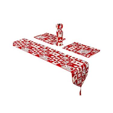 Imagem de Letuwj Toalha de mesa de linho com borlas para xadrez vermelho de Natal 180x35/44x29/37x18