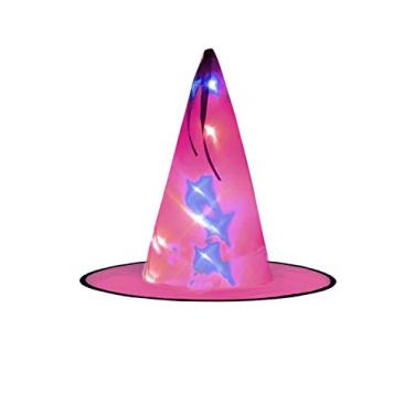 Imagem de Bestgift chapéu de bruxa infantil chapéu de feiticeiro fantasia de Halloween acessórios de decoração de festa rosa + brilho 1 (estilo bandagem) 39 cm de altura