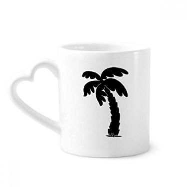 Imagem de Caneca de café de cerâmica com contorno preto da planta de coqueiro, copo de coração de vidro