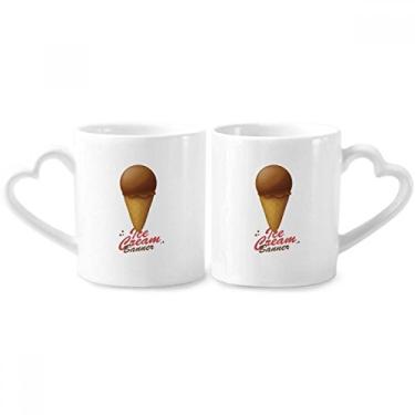 Imagem de Conjunto de canecas de porcelana para casais de sorvete de chocolate marrom com alça de coração
