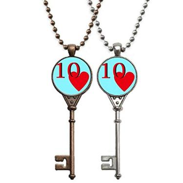 Imagem de OFFbb-USA Colar com pingente de chave de pôquer coração amor 10 joias decoração de casal