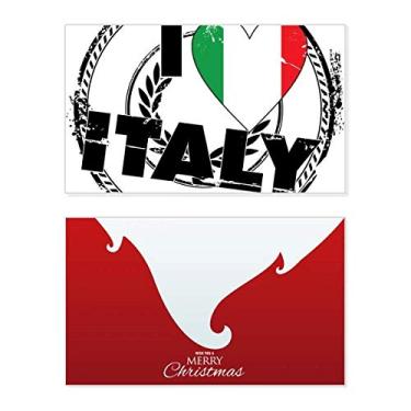 Imagem de I Love Italy Bandeira de palavras Love Heart Pattern Holiday Merry Christmas Cartões de parabéns Mensagem de Natal