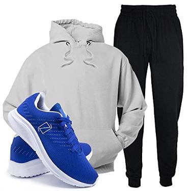 Imagem de Conjunto Blusa e Calça Moletom + Tenis Academia Casual Conforto - Cinza/Azul - G/37