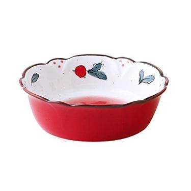 Imagem de GUIPAIHAI Tigela em forma de flor para assar, prato de cerâmica para macarrão, tigela criativa e adorável, arroz doméstico, frutas, salada, utensílios de mesa (cor: vermelho, tamanho: 750ml)