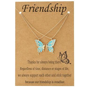 Imagem de Colar da amizade 2 melhores amigas BFF borboleta combinando colar presentes para meninas adolescentes e mulheres amigas presentes de formatura de aniversário de longa distância, Latão, Sem pedras preciosas